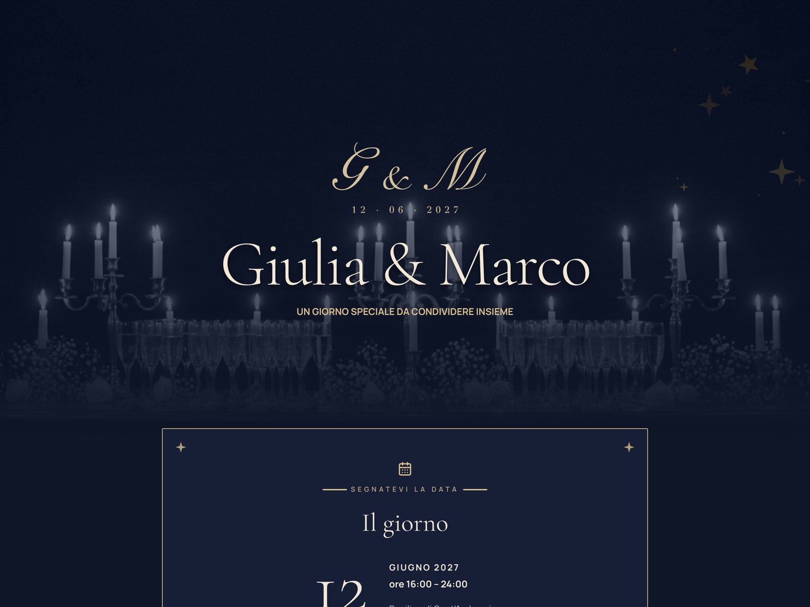 L'invito di Giulia e Marco sul computer, con il loro monogramma «G & M» in cima.